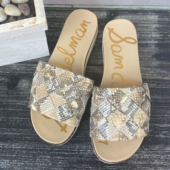 Sam Edelman Tan Snake Animal Print Slide Sandal Shoes 9 - Picture 2 of 5